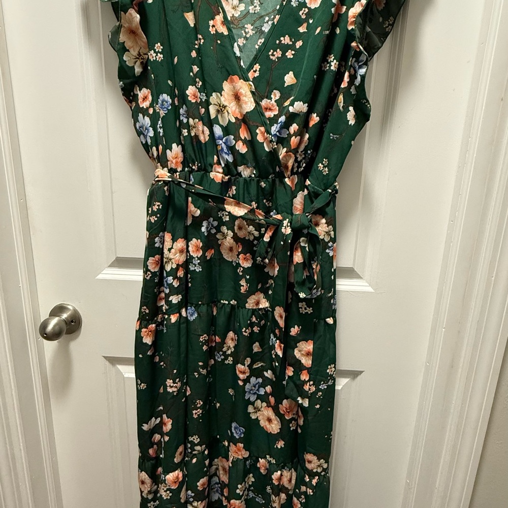 Floral Green Wrap Dress